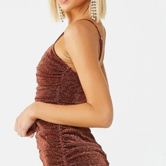 A.PEACH Ruched Glittered Cami Dress - Picture 3 of 4